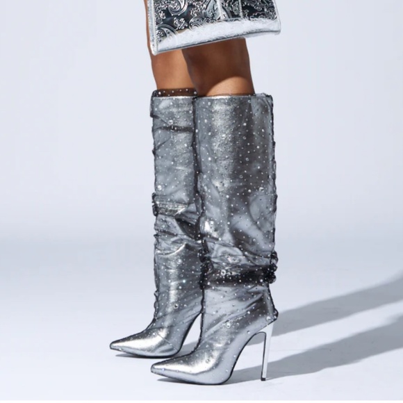 AZALEA WANG DULCIE SILVER EMBELLISHED BOOT - Picture 6 of 8